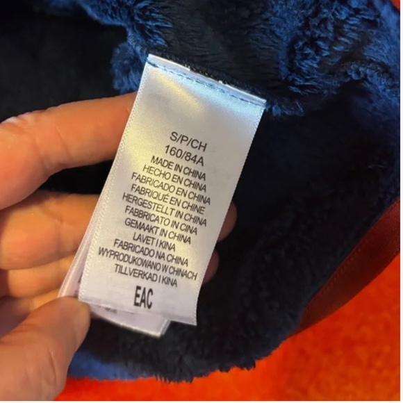 Marmot blue and burnt orange high-pile sherpa fleece half zip hood jacket EUC - Picture 8 of 12